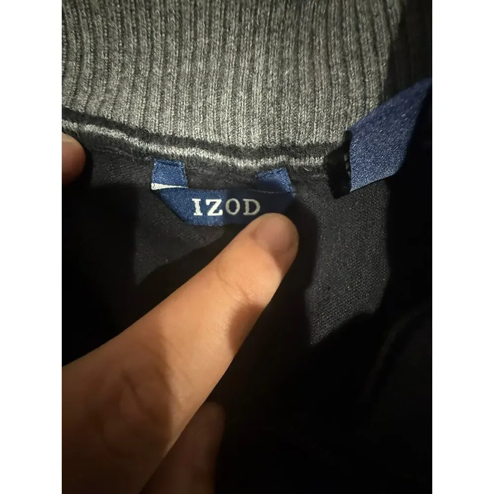 IZOD Men's Big & Tall 3XLT Charcoal Black Quarter Zip Pullover Sweater Knit